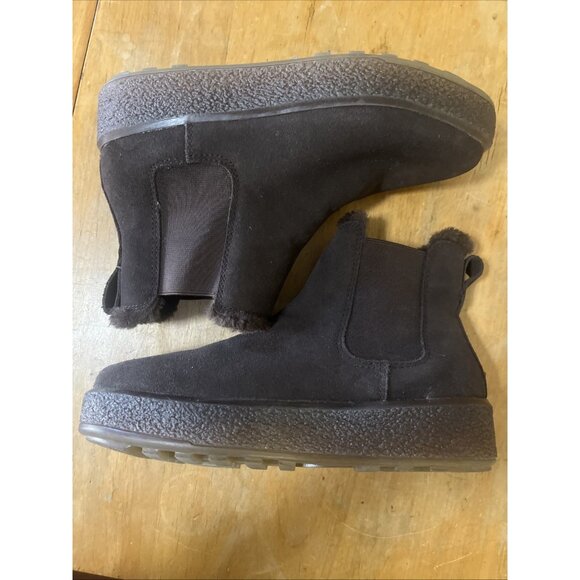 Madewell Joey Warm Pull-On Chelsea Boot Size 9 Dark Coffee Brown Leather FauxFur - Picture 6 of 9